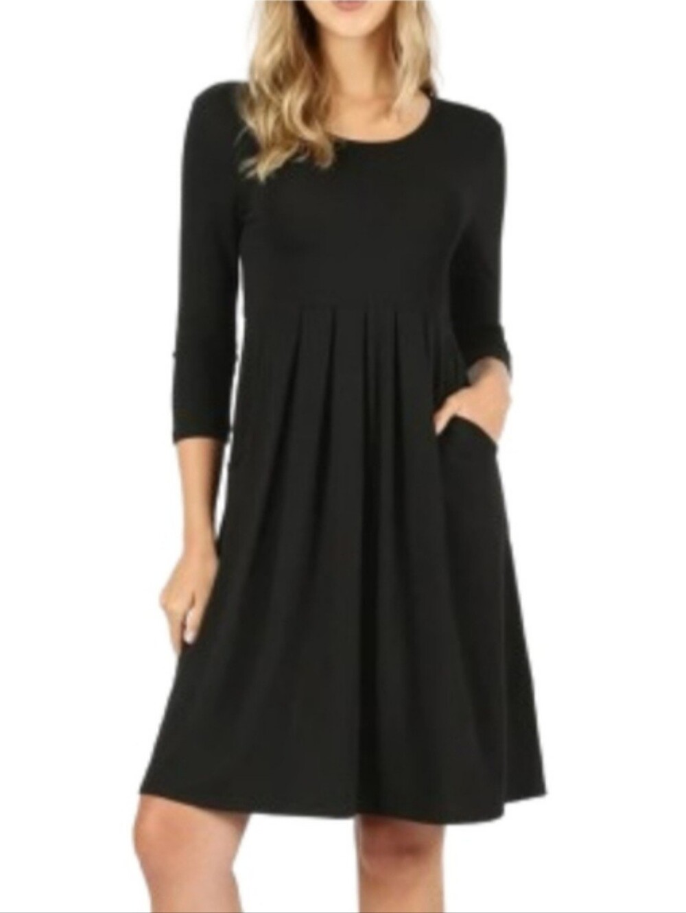 Doublju Black Midi Dress with Short Sleeves